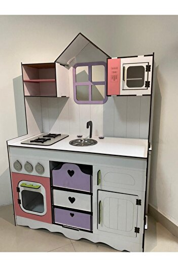 Sedatmobilyaa Özel Tasarım Büyük Boy Ahşap Mdf Oyuncak Mutfak Pembe, Lila, Sarı, Beyaz 120x80