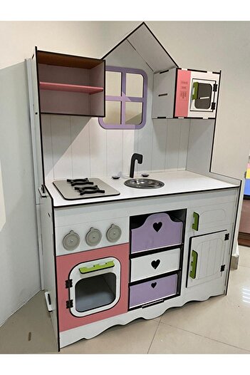 Sedatmobilyaa Özel Tasarım Büyük Boy Ahşap Mdf Oyuncak Mutfak Pembe, Lila, Sarı, Beyaz 120x80
