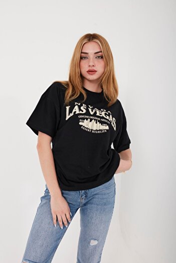 Mad&Calf Μαύρο μπλουζάκι Unisex Oversize Las Vegas