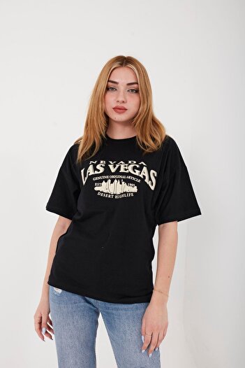 Mad&Calf Μαύρο μπλουζάκι Unisex Oversize Las Vegas