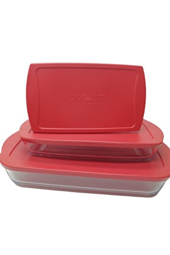 Paşabahçe Red Lid Rectangular Pyrex Set 3 Pieces