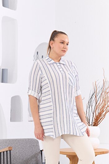 RMG Plus Size Indigo Striped Women's Tunic
