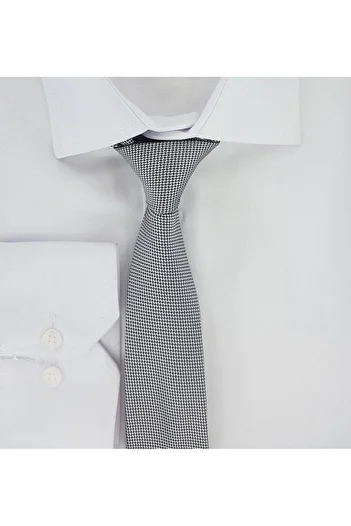 Elegante Cravatte Γραβάτα και μαντήλι με μοτίβο Οξφόρδης Dobby σε ασημί γκρι χρώμα