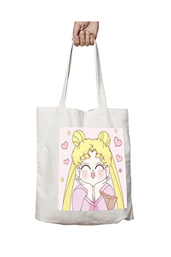 ART HEDİYE Sailor Moon Kawaii Shoulder Tote Bag - Μόνιμη στάμπα, πλενόμενη τσάντα παραλίας και σχολικής τσάντας