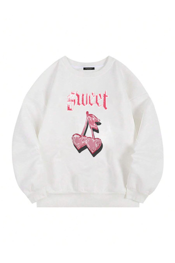Mad&Calf Unisex Sweet Cherry Printed Oversize Sweatshirt - Fleece