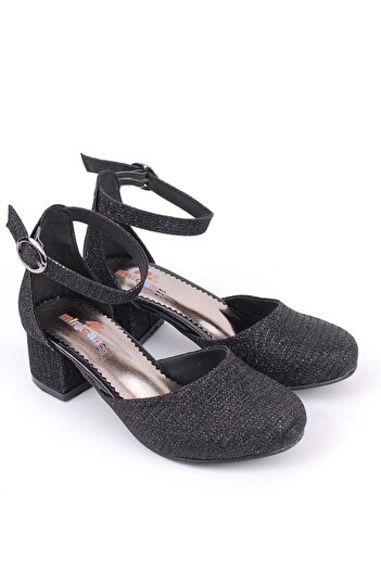 Rıdvan Çelik Girl's Black Ankle Buckle Heeled Evening Dress Shoes