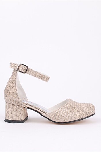 Rıdvan Çelik Girl's Gold Ankle Buckle Heeled Evening Dress Shoes