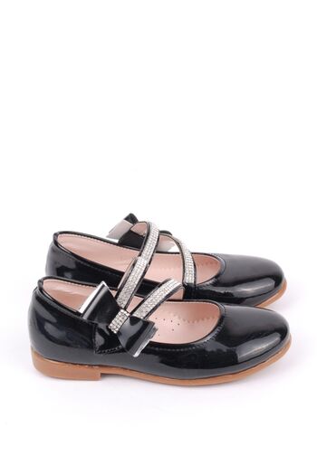 Rıdvan Çelik Bow Girls' Casual and Evening Dress Ballerina Shoes Black Patent Leather