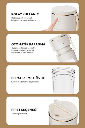 St Morritz Fr-bl0318 Taşınabilir Şarjlı 80 W 350ml Öğütücü Fonksiyonlu Krem Kişisel Smoothie Blender