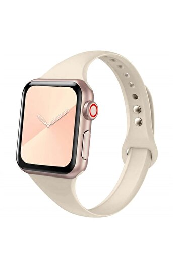 Quse Apple Watch Seri SE/10/9/8/7/6/5/4/3 ile Uyumlu 46mm-45mm-44mm-42mm İnce Silikon Starlight