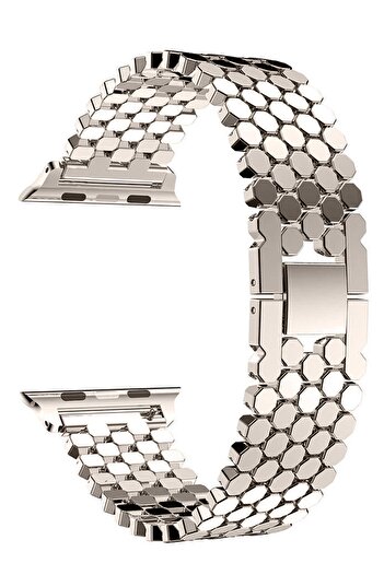 Quse Apple Watch SE/10/9/8/7/6/5/4/3 42mm-41mm-40mm-38mm ile Uyumlu Bal Peteği Çelik Kordon Yıldız Işığı