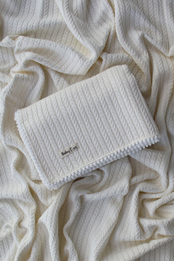 Baby Cais Collection Knitted Pattern Baby Pique Organic Cotton Baby Blanket Ecru 100% Organic Muslin Set