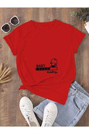 ARKA CREATIVE Red Oversize MaTerniTy T-shirt - Baby loading PrinTed