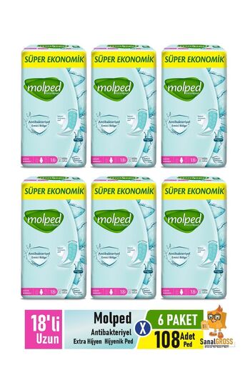 Molped Extra Hygienic Pads 18 Pack Long x 6 Pack