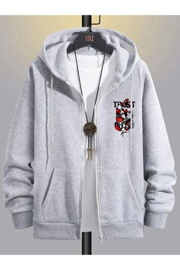 DEEPSENCE Gray Men's Winter Sweatshirt Jacket - Hooded and Zippered