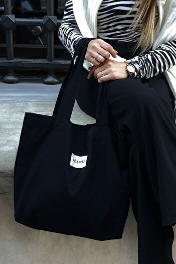 feinas Black Canvas Cloth Bag - Fence (45x40x10cm) 100% Cotton