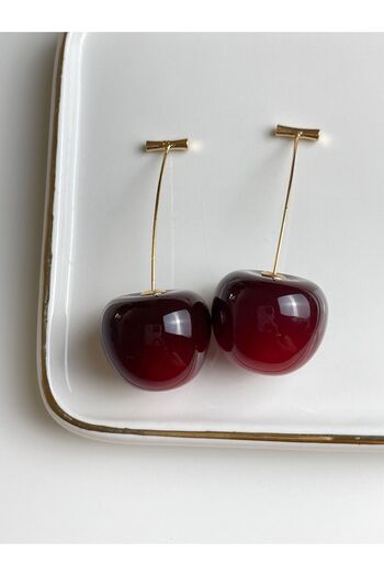 Poison Accessories Red Cherry Earrings - Gold Steel Handle Interlaced