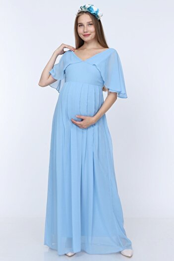 MODA LABİO Melek Kol Hamile Elbisesi Bebe Mavi