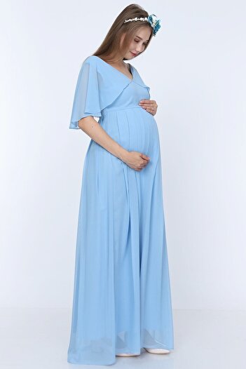 MODA LABİO Melek Kol Hamile Elbisesi Bebe Mavi