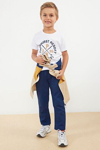 TRENDYOLKIDS Boy's Navy Blue Cardigan-T-Shirt-Pants Set 3-Piece Cotton Knitted Set - Tkdaw25Au00042