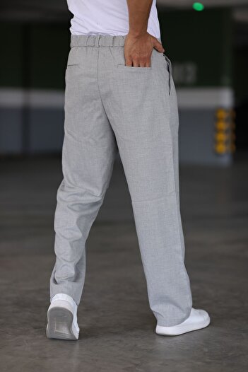 Bürke Baggy Çift Pileli GRİ Renk Beli Lastikli Kaliteli Rahat Kesim Klasik Bol Paça Baggy Pantolon