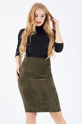 Sense Long Velvet Skirt with Hidden Zipper| Etk32567 Hakı