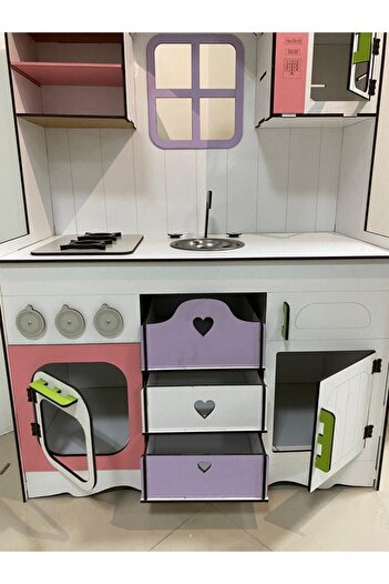 Sedatmobilyaa Özel Tasarım Büyük Boy Ahşap Mdf Oyuncak Mutfak Pembe, Lila, Sarı, Beyaz 120x80