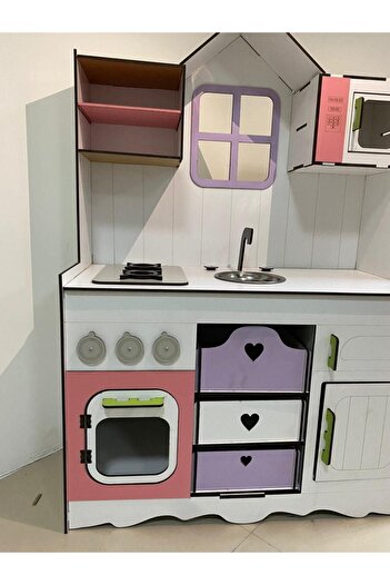 Sedatmobilyaa Özel Tasarım Büyük Boy Ahşap Mdf Oyuncak Mutfak Pembe, Lila, Sarı, Beyaz 120x80