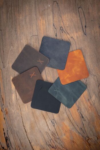 minimal X design minimal X Coasters 6 pcs - real leather - Mixed Color - minimalist design