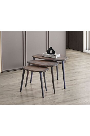 FAVdecor Masif Doğal Ahşap Zigon Sehpa 3'lü Set, Modern Masif Yan Sehpa
