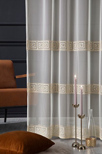 MAGİZA Geometry Patterned Tulle Curtain - Don't Want Iron, 1e 3layer Close Pleat, Suitable for Living Room, Kitchen, Balcony and Rooms