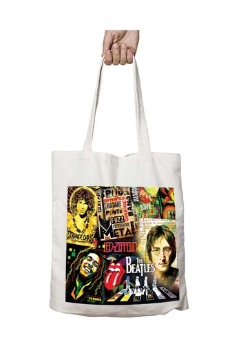 ART HEDİYE Τσάντα πλενόμενης μεταλλικής ροκ Beatles Led Zeppelin Bob Marley - Μόνιμη εκτύπωση σε δύο όψεις