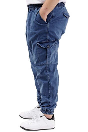 ModeXL Mode XL Büyük Beden Erkek Kot Jogger Kargo Cepli TORONTO 23917 Mavi