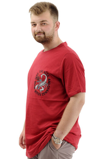 ModeXL large Size Crew Neck Printed Cotton Men's T-shirt - CHANGE U24084 Claret Red