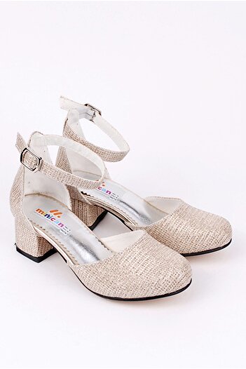 Rıdvan Çelik Girl's Gold Ankle Buckle Heeled Evening Dress Shoes