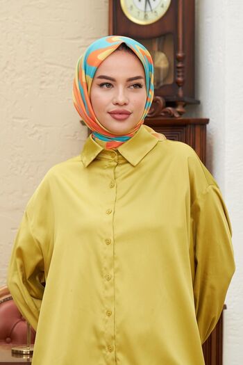 İpekhan Twist Orange Blue Cotton Viscose Scarf