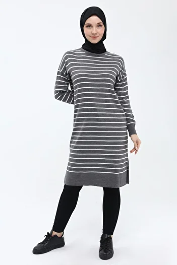 ilmek Women's Striped Long Knitwear Hijab Tunic 4355