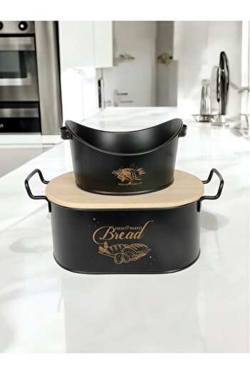 EVSTYLE Black Double Bread Bowl - Boat Bread Bowl with Wooden Lid