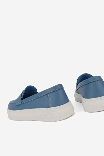 TUNAELLİ KADIN MAVİ HAKİKİ DOĞAL DERİ 36-41 NUMARA LOAFER AYAKKABI
