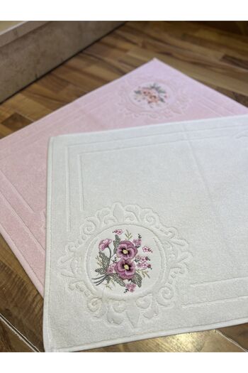 Nurpak 3d Nakışlı 50x70 Lüx 2li Ayak Havlusu Somon-krem