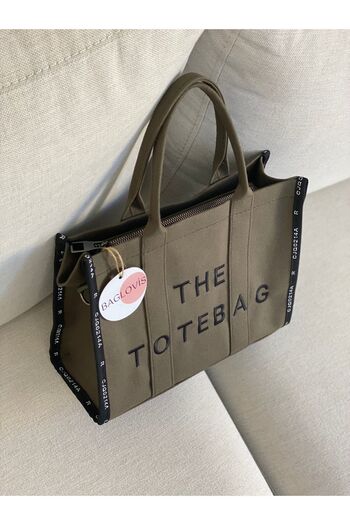 BAGLOVİS TOTE BAG WITH STRIP DETAIL ON THE EDGES