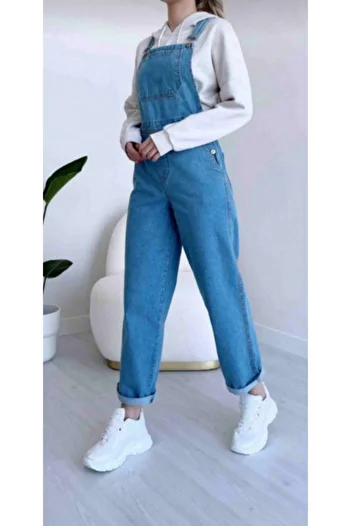 BelezaStore Salopetă Denim Gardener Salopet Albastru Deschis Lung Denim Salopet