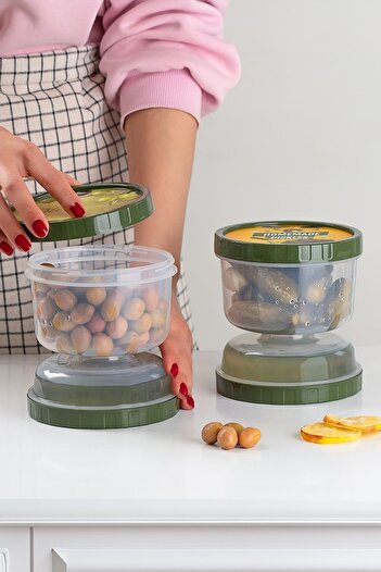 Porsima Olive Holder and Pickle Storage Container with Strainer - 02 1391 Hourglass Transparent