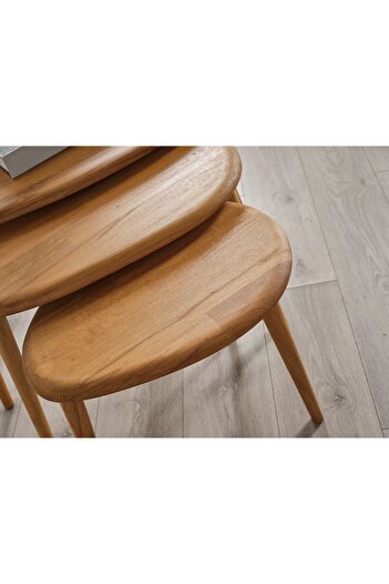FAVdecor Masif Doğal Ahşap Zigon Sehpa 3'lü Set, Modern Masif Yan Sehpa