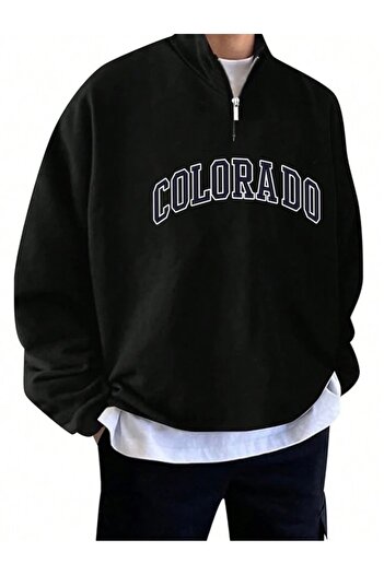 DEZZİİ Hanorac pulover negru cu imprimeu Colorado