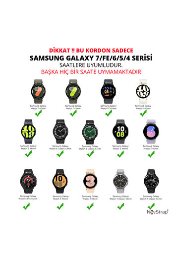 NovStrap Samsung Galaxy Watch 7 6 5 Pro 4 Fe 40 42 43 44 45 46 47 mm Compatible Cord Full Cover Silicone with Pin