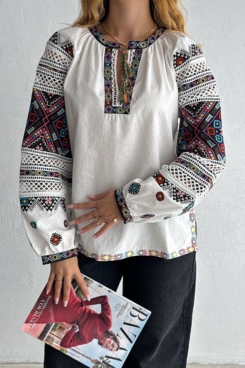 FEMELLE Prevailing Collar Tasseled Embroidered Authentic Cotton Women's Blouse