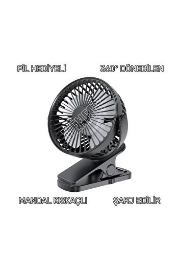 MENFRY Mandal Ve Masaüstü Model 360° Döner Başlık Şarj Edilebilir USB'li 3 Kademeli Taşınabilir Fan