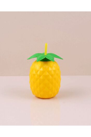 HomeFuture Straw Drinker Flask Glass Pineapple Patterned Flask Yellow Drinker Plastic Fruit Patterned 750ml