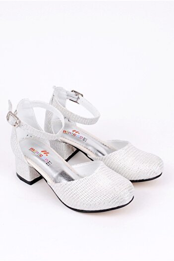 Rıdvan Çelik Girls' Pearl Ankle Buckle Heeled Evening Dress Shoes
